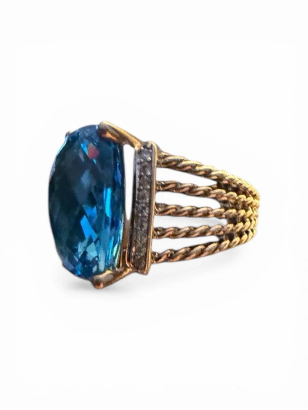 David Yurman Wheaton Ring Blue Topaz Diamond Sterling Silver Sz 10  NWT